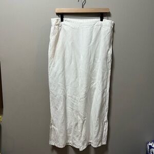 J Jill Size M Linen Blend Side Slit‎ Crop Wide Leg Capri Pants Flat Front White